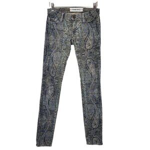 Etienne Marcel Paisley Print Corduroy Skinny Pants Womens 24 Low Rise Stretch
